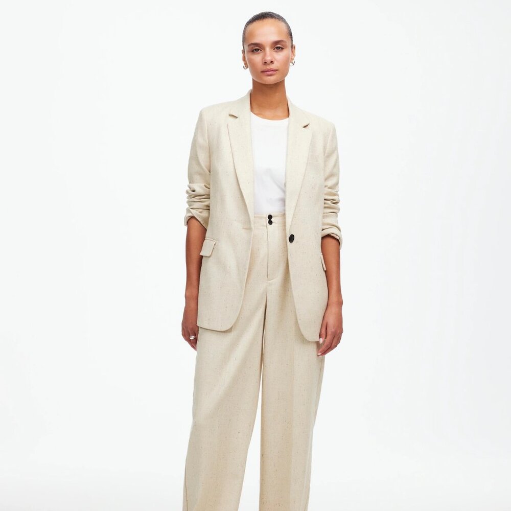 The Harlow Wide-Leg Pant in Herringbone Italian Fabric